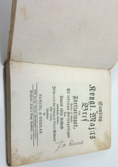 Samuel af Ugglas : Sammling af Kongl. Maj:ts bref och förklaringar (1794), hwilka til swar på inkomna förfrågningar om lagens rätta förstånd, ...