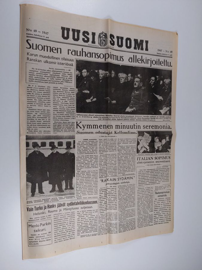 Uusi Suomi 40/1947 - Suomen rauhansopimus allekirjoitettu