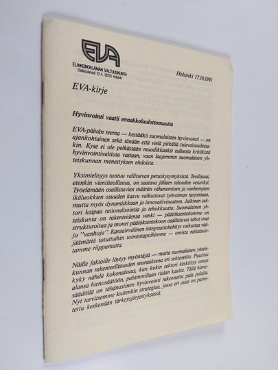 EVA-kirje : hyvinvointi vaatii ennakkoluulottomuutta